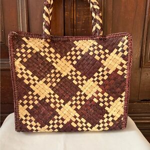 Vintage Brown and Cream Woven Tote